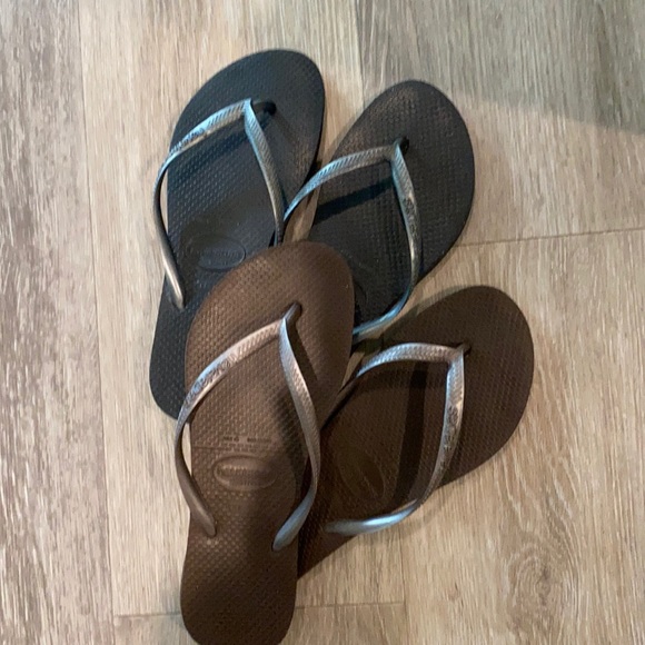 Cute Havaianas F/F sv/blk ///brz/ br both pair